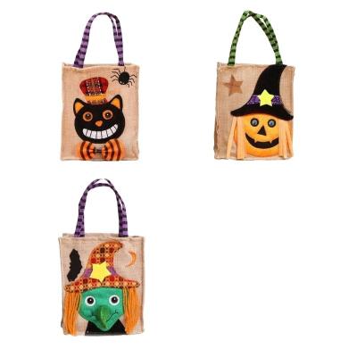 China Return Halloween Material Candy Bag With Black Cat Material Spider Material Bag Cardboard Pumpkin Human Skeleton Wizard for sale