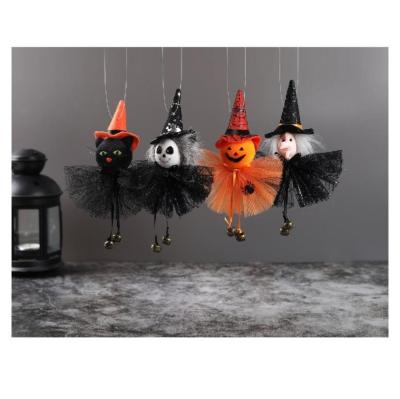 China POLYESTER Halloween Polyester Material Black Cat Spider Pumpkin Wizard Door and Wall Hanging Human Skeleton Doll for sale