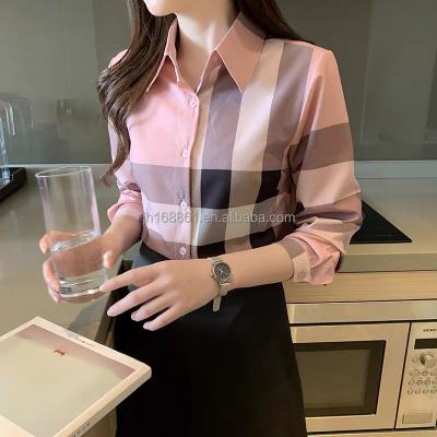 China Fashion Women's Anti-Shrink Wholesale Women's Plaid Shirt New Plaid Long Sleeve Blouse Popular Culture Women's Shirt for sale