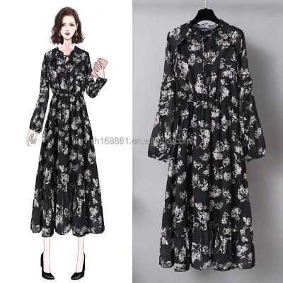 China South Korea wholesale anti-static 2021 spring and autumn new lace ruffled dress women's puff sleeve temperament elegant dress for sale