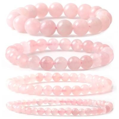 China FASHIONABLE factory natural pink stone powder Rose Quartz Healing Crystal Beaded old bracelet mineral bracelet for girl birthday gift for sale