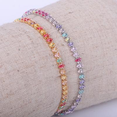 China Factory Direct CLASSIC Wholesale CZ Diamond Gemstone Round Cut Crystal Adjustable Rainbow Tennis Bracelet Gold Colorful Stone Bangle for sale