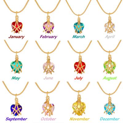 China Hiphop Fashion Love Heart Gold Copper Necklace Plated Clavicle Chain For Girl Princess Crystal Diamond Heart Pendant Necklace for sale