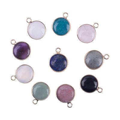 China High Quality Nickel Free Round Shape Natural Stone Crystal Rose Quartz Bezel Charms Gemstone Lazulite Pendant Necklace For DIY Jewelry for sale