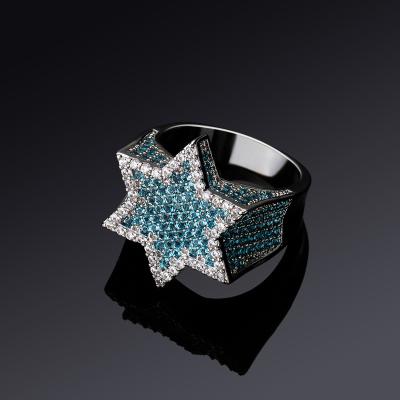 China 2022 New Outlet CZ Ring Cubic Zirconia Women Jewelry Nickel Free Rings Gold Plated Pentagram Shaped Ring Hip Hop Bling Iced Bling Star for sale