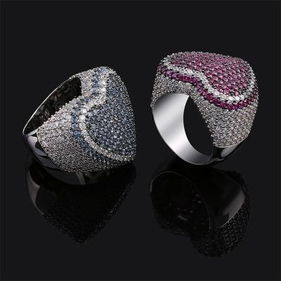 China Newest Trendy Nickel Free Women Men Ring Full Iced Out Bling Hip Hop Round Ring Micro Pave Cubic Zircon Red Color Heart For Gifts for sale