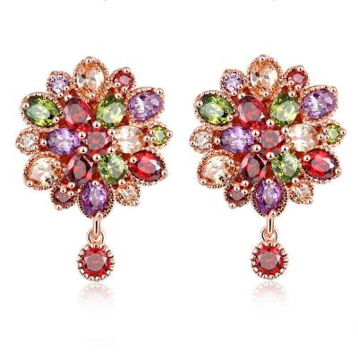 China Popular Zircon Colored Flower Drop Earring Big Flower Drop Earring Women Jewelry Big for sale