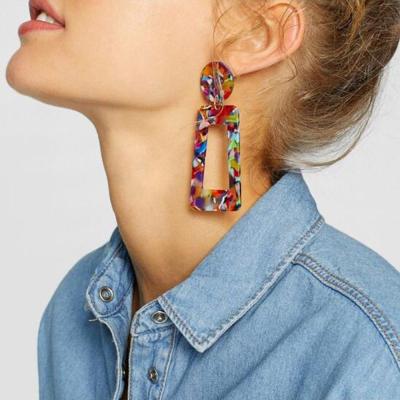 China New Korean Style Acetate Dish Earrings Shape Exaggerated Geometric Bands Multicolor Resin Stud Earrings for sale