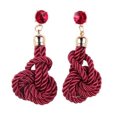 China Bohemia knot earrings 2018 new winter design wine red color handmade wavy knot earrings lovely for women for sale