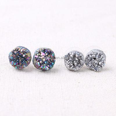 China Fashion Round Druzy Stud Earrings Jewelry Round Druzy Stud Earrings 2017 Hot Selling Small Druzy Stone Brazil Quartz Wholesale High Quality Colored Zinc Alloy NC; ZHE for sale