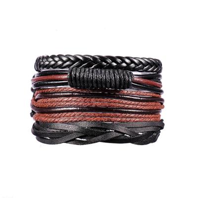 China Vintage Cowhide Bracelet Set Mens Multi Layers Bracelet Vintage Woven Leather Bracelet for sale