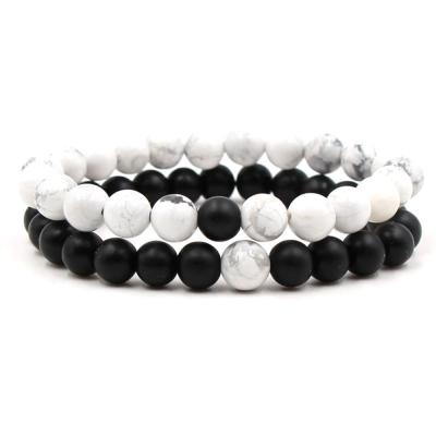 China Hot Selling Distance Bracelet 2020 Fashion Distance Bead Bracelets 8mm Natural Stone Bead Elastic Distance Bead Bracelets For Couples for sale