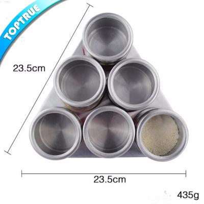 China Sustainable Set of 6 Pcs Triangle Base Stainless Steel Wholesale Magnetic Spice Cans for sale