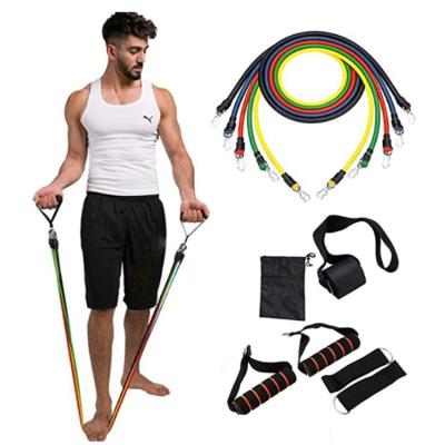 China Yoga Exercise Pilates Exercise Body Shaping Physical Therapy Training Fitness 5 Colors Tube Pull Rope 11 Pcs Heavy Resistance Bands for sale