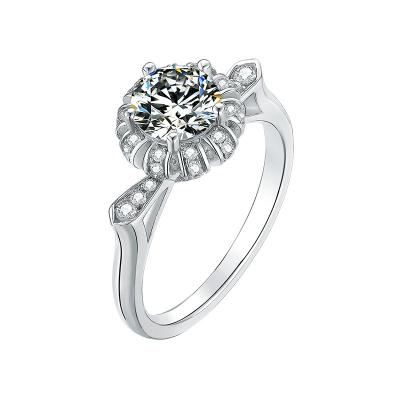 China CLASSIC ready to ship 925 silver color moissanite ring wholesale engagement ring D wedding 1CT VVS for sale