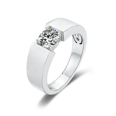 China CLASSIC white gold plated 1ct silver moissanite d color ring simple design 925 ring for men for sale