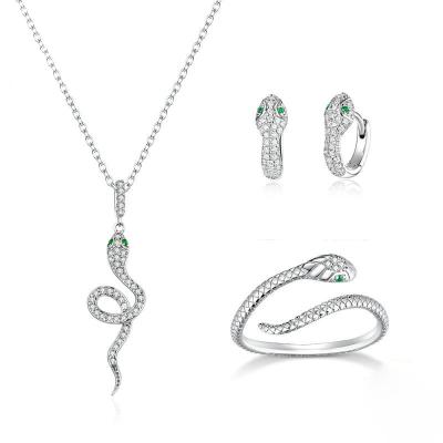 China Vintage Trendy 925 Sterling Silver Lovely Snake Shiny Diamond Pendants Jewelry Set For made in china wholesale for sale