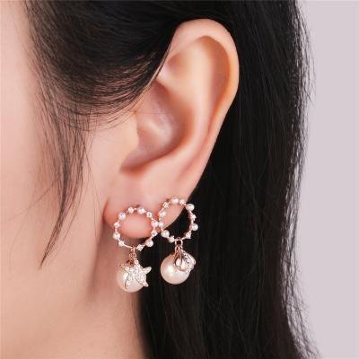 China CLASSIC Women Fashion Silver Shell Earrings Rose Gold Plated 925 Round Pearl Drop Earring for sale