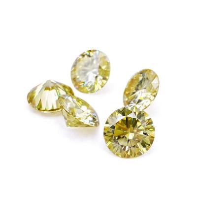 China Pleochroic / Pleochroism Loose Stone Diamonds Moissanite Synthetic Moissanite Round Cut VVS 1 Carat DEF 1 Round Moissanite Golden Yellow Color for sale