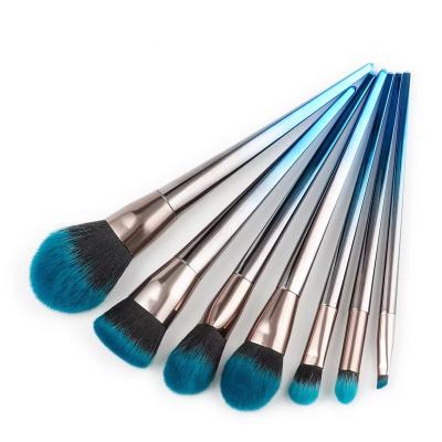 China Angular Blush 7 Piece Plastic Hair Brush Makeup Set Brush Light Blue Diamond Makeup Brushes for sale