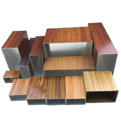 China Decorations In Stock Custom Dark Wood Color Wooden Square Size Aluminum Profile For Building Material Square Tube for sale