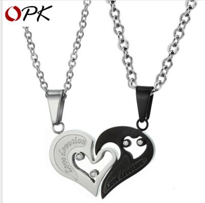 China New FASHIONABLE Heart Shaped Pendant 304 Titanium Necklace OPK Broken Heart Steel Necklace For Couples 537 for sale