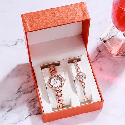 China Waterproof hot sale fashion watch female quartz watch ladies watch gift two-piece set for sale