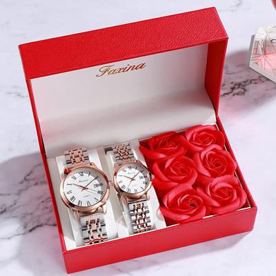 China Luxury Quartz Watch Double Calendar Stainless Steel Waterproof Hot Selling Couples Retro Watch for sale