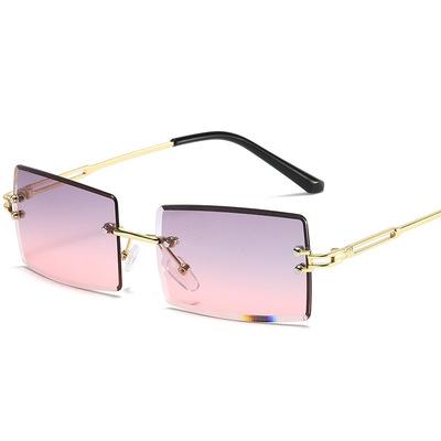 China PC 2021 Retro Designer Fashion Women Rimless Gradient Sun Glass Shades Sunglasses For Cutting Glass Ladies Frameless Glasses for sale