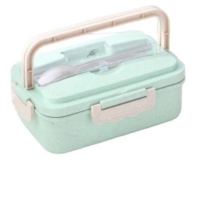 China Disposable Microwave Box Safe Food Container Divided Rectangle Three Grids Wheat Straw Lunch Box With PP Tableware for sale