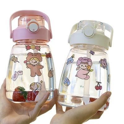 China Wholesale Viable Cute Animal Series 1200ml Plastic Water Bottle With Straw Customized Kids Children Portable Water Bottle for sale