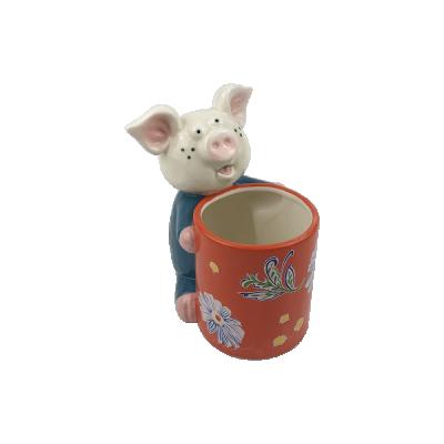 China Pig Shape Pig Shape Kid Pen Pencil Ceramic Cute Animal Holder for sale