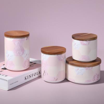 China Nordic Europe factory new style rose marble sealed kitchen storage ceramic coffee tea coffee canister with lid for sale