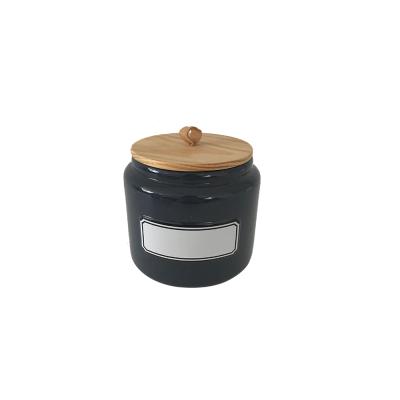 China 100ml 200ml Viable Empty Matte Black Ceramic Coffee Jam Stash Porcelain Sublimation Jelly Jar With Bamboo Lid for sale