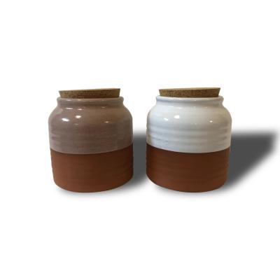 China Sustainable Small Spice Retro Terracotta Canister Jar With Cork Lid for sale