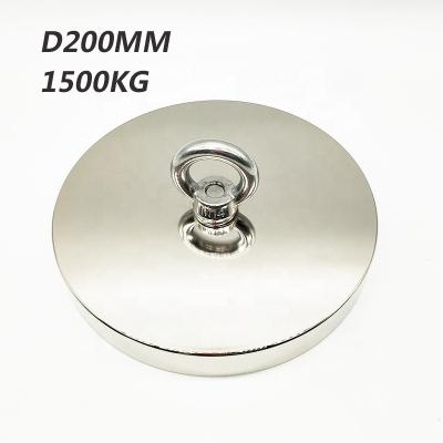 China D200MM 1500kg Industrial Strength Earth Neodymium Fishing Magnet 3300lbs NdFeB Huge Rare Strong Threaded Eye Magnet for sale