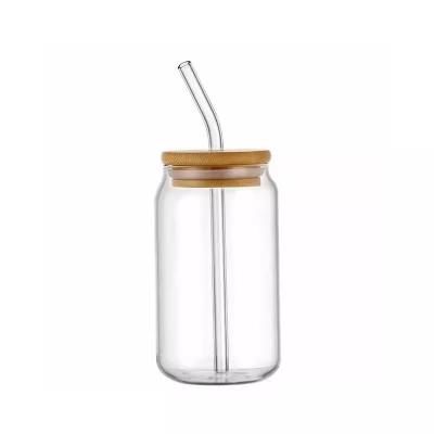 China Sustainable use and easy storage Wholesale Coke Can Shape Cup Water Bottle Custom Glass Cup With Bamboo Lid And Straw 400ml 540ml for sale