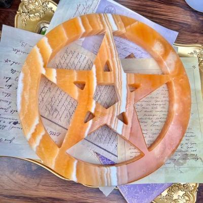 China Europe 25cm High Quality Orange Star Hexagram Crystal Hexagram Energy Amplifier Calcite Oversized Carving for sale