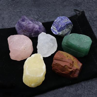 China China wholesale high quality natural crystal agate raw stone set seven chakra crystal raw stone set for sale