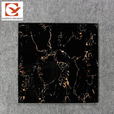 China Bedroom Glazed Metallic Glazed Marble Look Design Black Tiles Porcelain Floor Tile 600*600 for sale