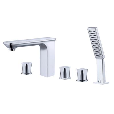 China Without Chromed Three Piece Slide Bar Bathtub Faucet With Hand Spray Bathtub Mixer Tap 3 Hole Deck Mounted Shower Faucet Set for sale