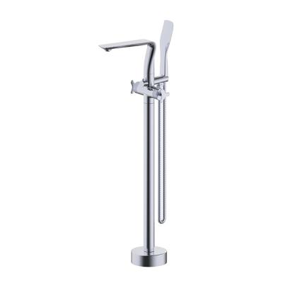 China Freestanding Bathtub Faucet Floor Standing Bathroom Shower Mixed Gold Gray And Brushed Brass Hardware Pull Bar Handle Double Sliding Bar for sale