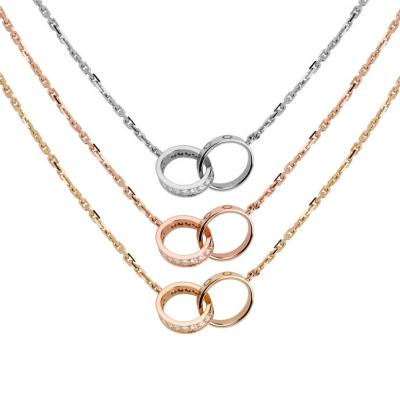 China CLASSIC Double C Ring Stainless Steel Love Necklace Zircon Waterproof Fade Titanium Steel Necklace Hypoallergenic For Women for sale