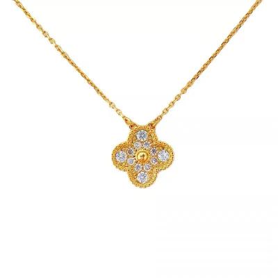 China FASHIONABLE Popular Diamond-studded Lucky Four Leaf Clover Pendant Necklace 18k Gold Plated Stainless Steel Necklace For Women for sale