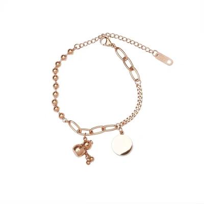 China FASHIONABLE Chinese style gourd stainless steel lucky bracelet 18K small rose gold bracelet tassel round card irregular fine jewelry for sale