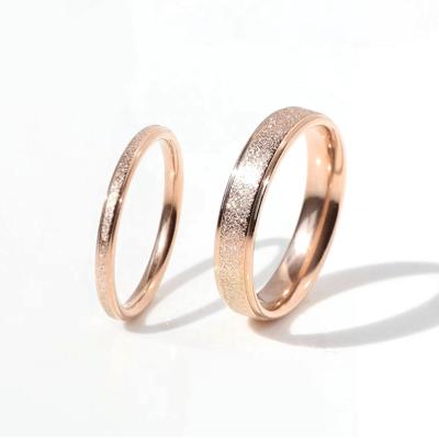 China FASHIONABLE Korean Minimalist Frosted Stainless Steel Fine Ring 18K Rose Gold Narrow /Wide Flash Sand Ring Jewelry Women for sale