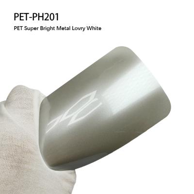 China PET-PH201 PET Superhellmetall-Lovry-weißes Aufkleber für die Karosserie UV-beständige Vinylfolie zu verkaufen