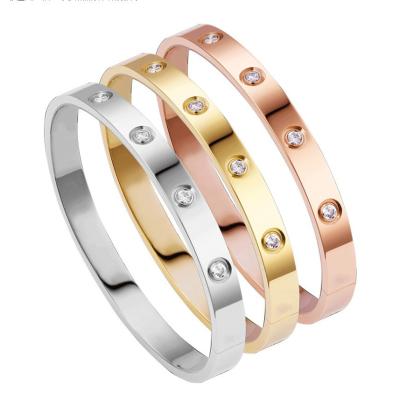 China Design Oval Classic Valentine's Gift 18K Luxury Bracelet For Women Stainless Steel CZ Zircon Gold Oval Bangles for sale