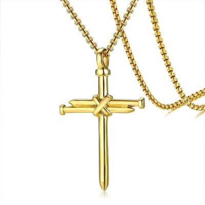 China Fashion Cross Necklace Men's Stainless Steel Nail Cross Pendant Gold Tops Titanium Polish Cross Pendant for sale