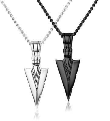 China FASHION Chain Necklace Set Stainless Steel Black Silver Tone Cool Spearpoint Arrowhead Pendant Necklace For Mens Boys for sale